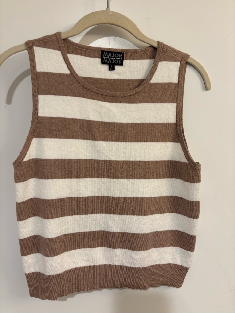 Striped Knit Tank Top in Cream and Brown